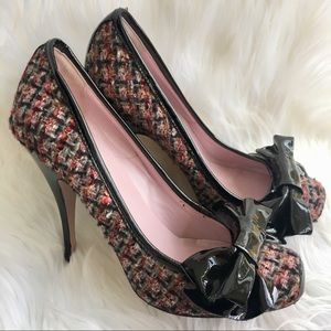 Red Valentino Tweed Bow Patent Leather Pumps Heels